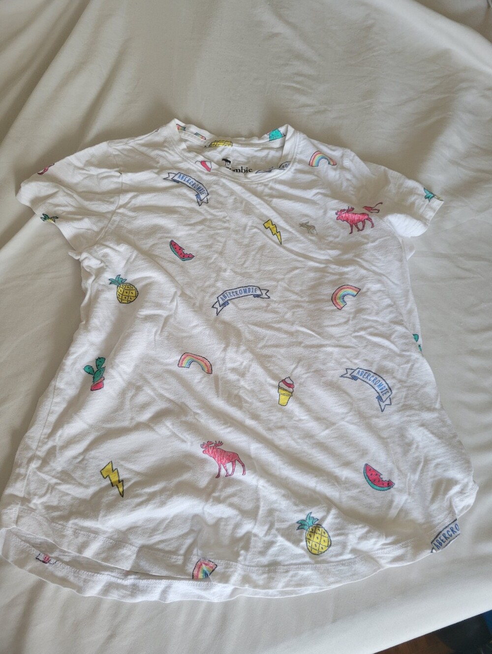 abercrombie kids White Graphic Tee with Multicolor Icons